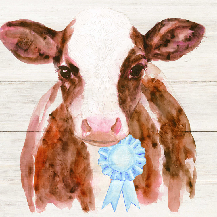August Grove® Blue Ribbon Cow On Canvas Painting Wayfair Canada